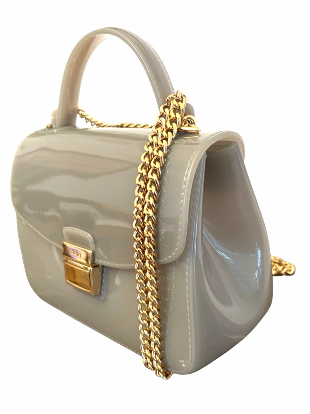 Furla Grey Candy Metropolis Crossbody Top Handle Bag PVC Mini Made In Italy